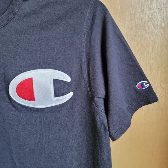 VINTAGE Champion Shirt Adult‎ Large Navy Blue Big Logo Spell Out Mens 90s * 🔥 - Picture 8 of 8
